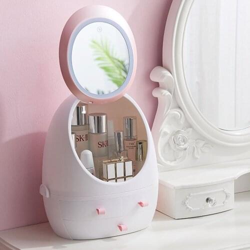 New Rotating Makeup Storage Box Jewelry Cosmetic Organizer for Cosmetics Case Storage Drawer with HD Mirror and LED Fill Light