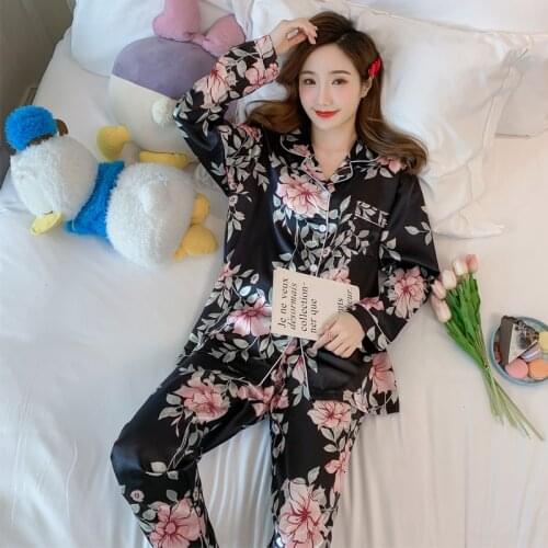 In the fall of pajamas women pajamas with long sleeves sleepwear women PLUS size sexy sleepwear Silk Sexy Lingerie cartoon