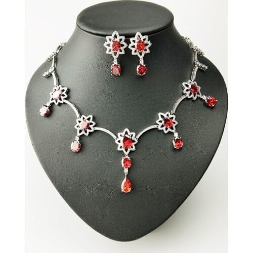 Big Flower Crystal Drop Green CZ Necklace Earring Sets For Women Luxury Wedding Jewellery Sets For Brides