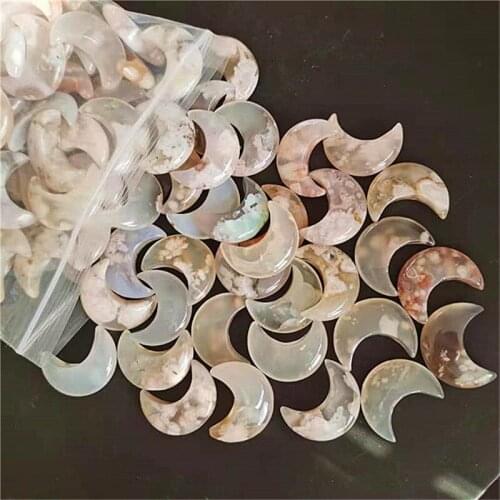 Natural crystal folk crafts carving agate moon cherry blossom agate moon crystals healing stones