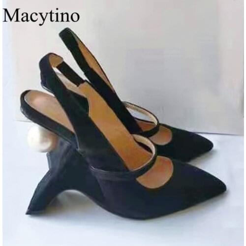 Pearl decoration ladies high heel sandals pointed toe strange heel high heel sandals fashion party sandals