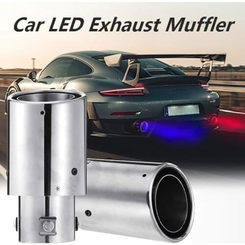 Universal Car Exhaust Muffler 38-63mm Inlet Stainless Steel Color Pipe Tip With Blue/ RED LED Light Exhaust Pipe Head Tail Pipe