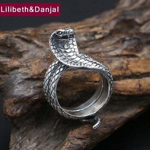 High Quality 100% Real 925 Sterling Silver Opening Ring Trendy Handmade CZ Snake Finger Ring Animal Cobra Shapes Men Ring FR62