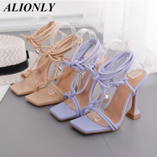 ALIONLY 2021 Summer New Square Toe Stiletto High Heel Ladies High Heels European And American Style 35-42 Color Matching