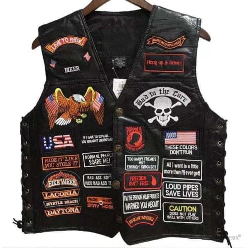 Men Waistcoat Sheep Genuine Leather Vest Embroidery Fashion Man Motorcycle Clothes Jacket Letter Sleeveless print Jacket Coat
