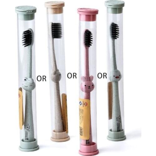 Children Baby Toothbrush Cartoon Handle Oral Bamboo Charcoal Brush Care Natural Wheat Straw Degradable