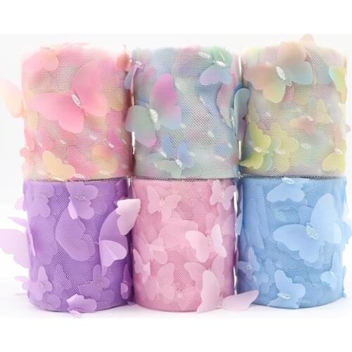 10Yards/roll 8CM Gradient Colorful Butterfly Tulle Roll Organza Ribbon Party Supplies DIY Hair Bows Handmade Materials Y20210219