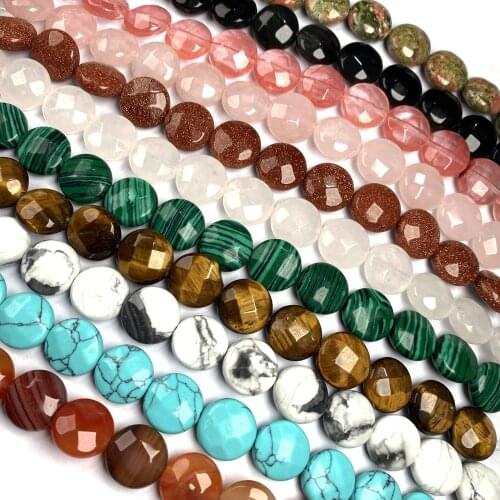 17 Pcs /strand Natural Stone Bead Oblate Shape Faceted Hole Beads For Women Jewelry Making DIY Necklace Bracelet 12x12x6mm