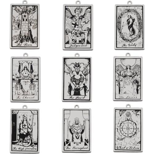 5pcs/lot 100% Stainless Steel Tarot Cards DIY Pendant Charm Wholesale DIY jewelry making charms Never Fade Accpet OEM Order