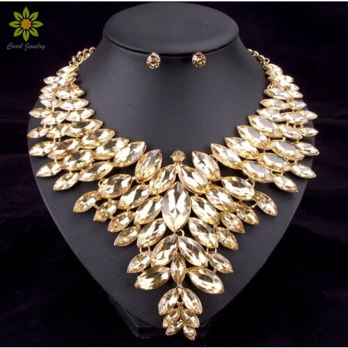 6Colors African Bead Jewelry Sets Wedding Necklace Womens Jewellery Set Gold Color Crystal Necklace And Earrings