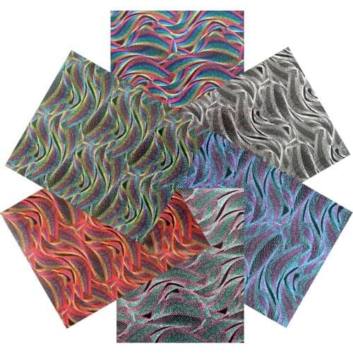 6pcs Bundle 12" x 10" Glitter Wave Heat Transfer Vinyl Heat Press Cricut Tshirts Film HTV Printing for Clothing Craft Decor DIY