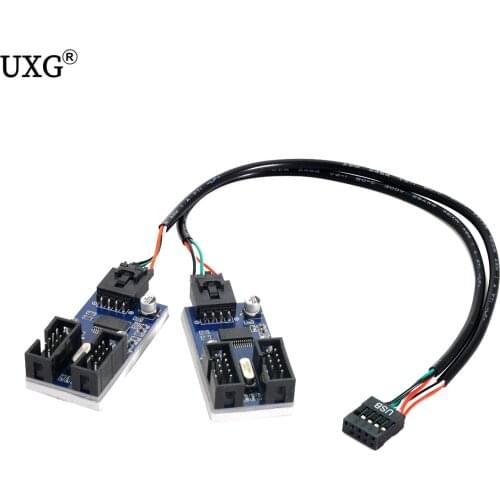 9pin USB header Male 1 to 2 / 4 Female Extension Cable Card Desktop 9-Pin USB HUB USB 2.0 9 pin Connector Adapter Port Multilier