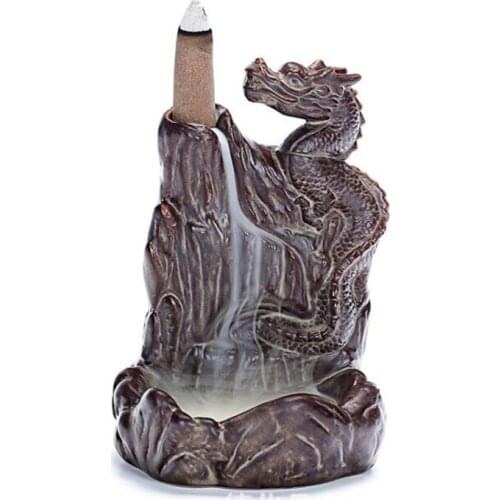 Backflow Waterfall Dragon Incense Burner Ceramic Auspious Sandalwoo Aromatherapy Burner Home Office Tower Cones Holder Ornaments