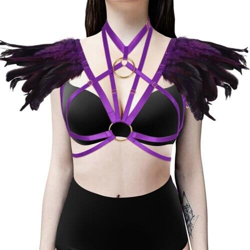 Bdsm Womens Underwear Natural Feather Goth Belts Harness Bra Sexy Lingerie Body Stockings Garter Harness Fashion Gothic Clothes