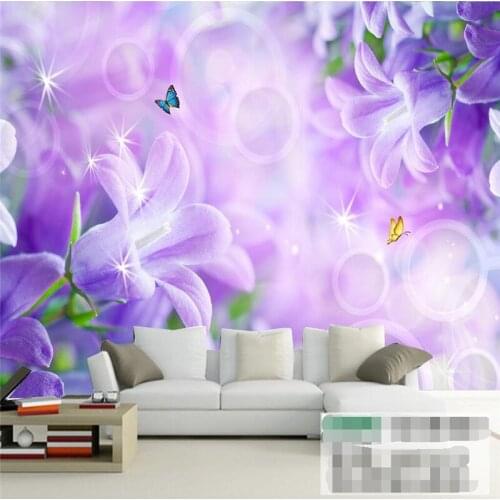 Beibehang Modern Background Large Painting Hazy purple lilies wall Pared 3d Wallpaper Hotel Bad room Mural for Living Room
