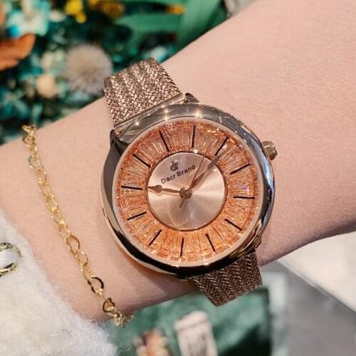 Dacr new popular fashion light luxury all Diamond Dial womens watch personality woven mesh belt womens watch quartz wristwatch