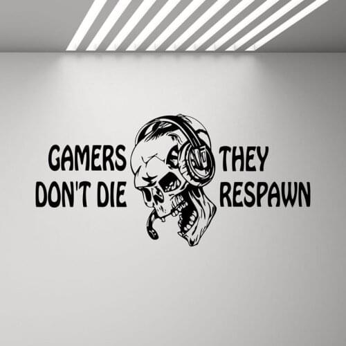 Gamers Dont't Die They Respawn Wall Decal Video Game Gifts Kids PS4 Xbox Gaming Quote Poster Stickers Boys Room Playroom 2264