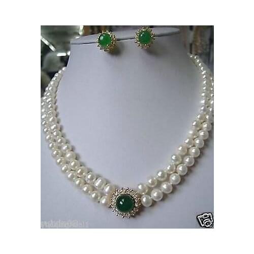 Noblest Genuine Pearl necklace green earring set AA