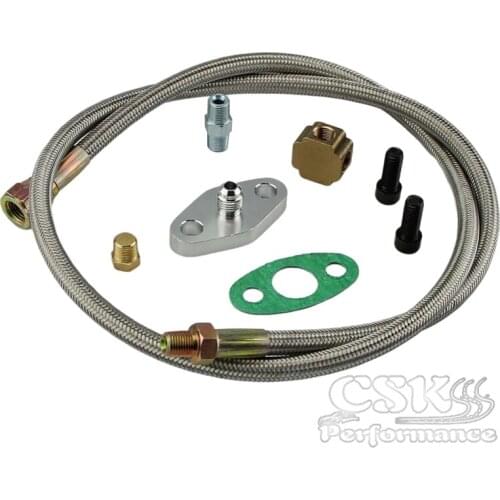 T3 / T4 Turbo Oil Feed Line Kit Universal Braided Adapter T04e T60 T70 GT Kit