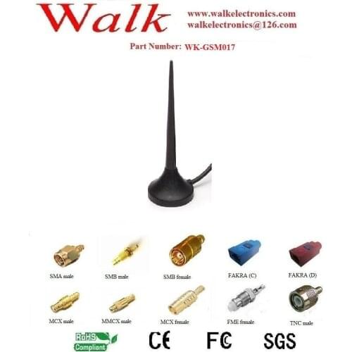 Magnetic mount gsm gprs whip antenna, AMPS quad band antenna, CRC9 male right angle connector, RG174 cable