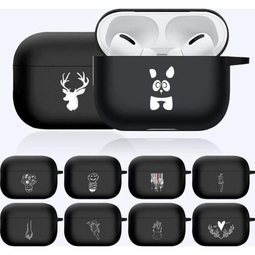 For Apple AirPods Pro White Image Matte Earphone Case Black Soft Silicone Anti-fall Earphone Sleeve Headphone Accessories