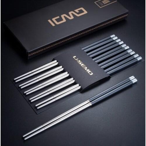 5 Pairs Metal Japanese Chopstick Steel Hotel Restaurant Non-slip Tableware Reusable Food Sticks For Sushi