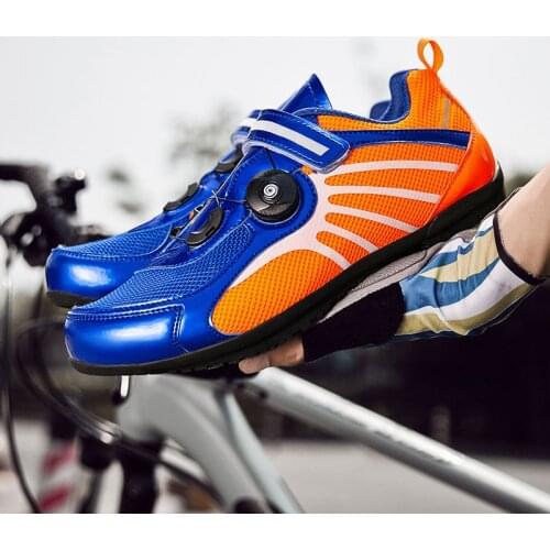Fashion Blue Orange Reflective Unisex Cycling Shoes Breathable Mens Cycling Sneakers Road Bike Outdoor Men Racing Bicycle Shoes