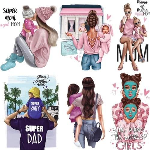 Fashion Women Clothing Stickers Iron On Transfers For Clothes Super Mom Dad Queen Stickers Applique Patches On Clothes Stripes