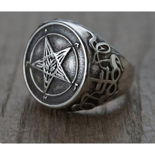 Fashion Statement Ring Satanism Five-Pointed Star Rings Stainless Steel Gothic Punk Minimalist Signet Ring Men Jewelry Gift