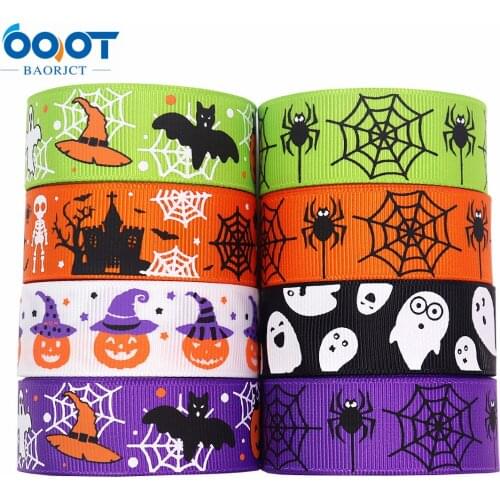 Halloween Series Cartoon Grosgrain Ribbons,M-21805-1237 22mm 10Yards Bow Cap Accessories Halloween Party Gift Wrap DIY Handmade