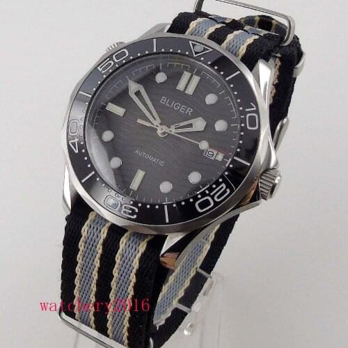 41mm bliger black ceramic bezel sapphire glass date NH35 automatic mens watch