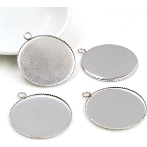 No Fade ) 10pcs 25mm Inner Size Stainless Steel Material Simple Style Cabochon Base Cameo Setting Charms Pendant Tray (N3-49)