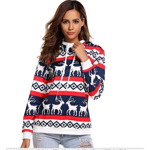 2018 NEW Stylish Women Autumn Beauty Sweatshirt Hoodies casual Long Sleeve Deer printed pullover loose hooded Tops clothes
