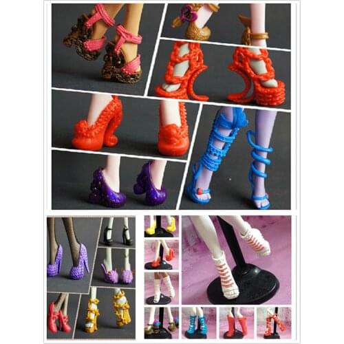 Big Wholesale 200Pairs/lot Original Shoes For Monster Dolls 5Pairs/bag Mixed Styles Boots Sandals Slippers Shoes High Quality