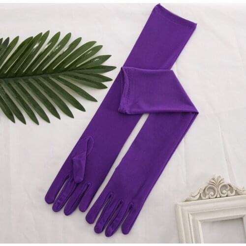 Elegant Purple Green Blue Yellow Bridal Party Gloves for Wedding Prom One Size Fashion Stretch Satin Opera Women Pink Gloves