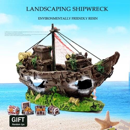Pirate Ship Aquarium Landscaping Resin Boat Sailing Glass Fish Tank Ornaments Escape House Aquarium Landscaping Decoration