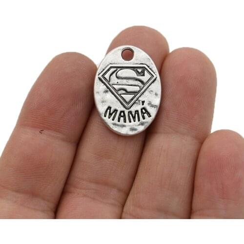 20PCS Antique Silver Plated Mama Charms Pendants for Jewelry Making Bracelet DIY Accessories 25x18mm