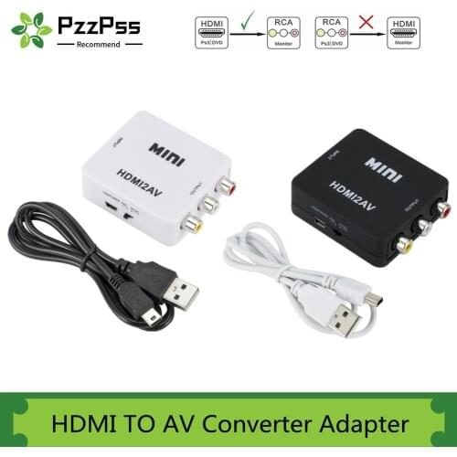 PzzPss HDMI to AV converter adapter HD video conversion box HDMI to RCA AV/CVSB video 1080P mini HDMI to AV support NTSC PAL