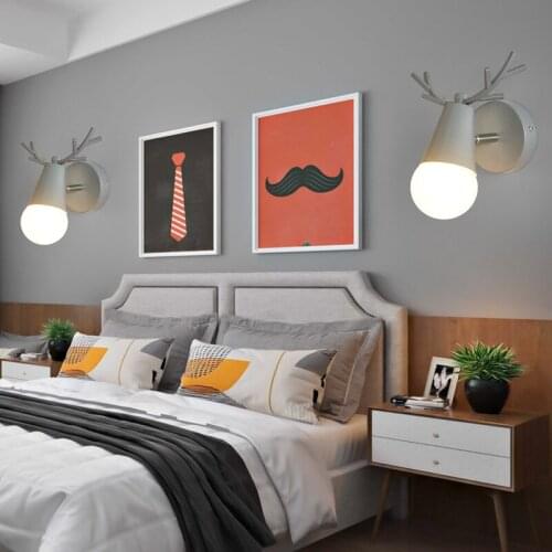 Spot modern Simple bedroom bedside wall lamp LED E27 Macaron wall light solid wood cartoon Wall Lamps 110V 220V iron wood