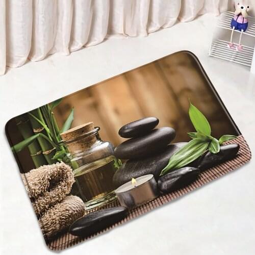 Zen Stone Non-Slip Bath Mat Green Bamboo Anti Skid Flannel Shower Carpet Kitchen Rug Living Room Outdoor Doormat Bathroom Mats