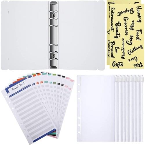 23 Pieces Clear Binder Envelopes A6 Ring Binder Cover with Snap and 8 Pieces Binder Pockets and 12 Pieces Expense Budget Sheets