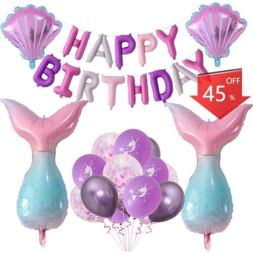 Mermaid Party Balloons Little Mermaid Tail Shell Number Balloon Girl Birthday Party Decorations Ocean Sea Baby Shower Balloons
