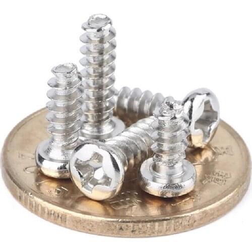 500PCS M2 M2.3 M2.6 M3 PB Nickel-plated Cross Round Head Flat Tail Self-tapping Screw