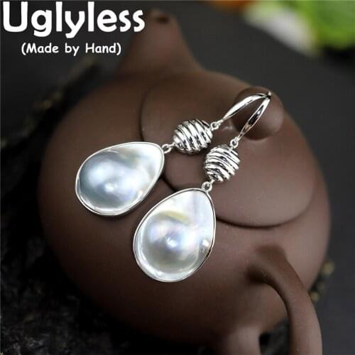 Uglyless Natural Water Drop Baroque Pearls Earrings for Women Elegant Pearl Jewelry 925 Silver Statement Dress Jewelry Gemstones