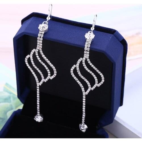Rhinestone Tassel Earrings Beautiful Fashion Charm Shiny Vintage Earrings Bridal Wedding Dress Banquet Ball Accessories 171107-2