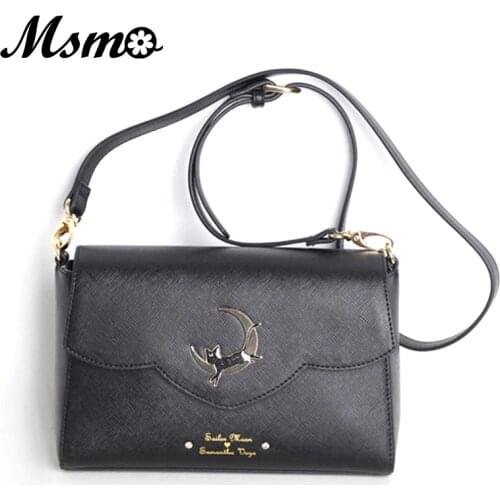 MSMO hot Sailor Moon Women Small PU Leather Messenger Bags Black Luna Cat Shape Shoulder Bag Crossbody Small Bag