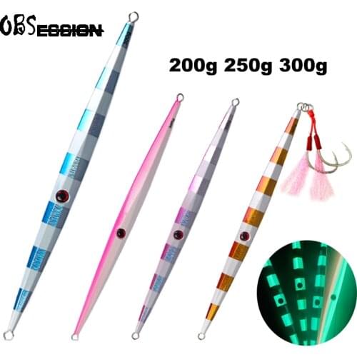 Large Luminous metal jig fishing lure set 200g 250g 300g 1pcs 5pcs with assist hook jigging lure hard bait Artificial Lead Fish