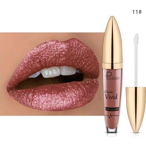 Pudaier 18Colors Glitter Liquid Lipgloss Waterproof Makeup Cosmetics Bright Lip Sense Metallic Matte Pearl Lip Gloss