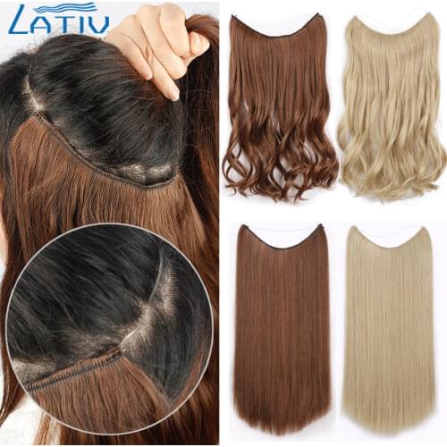Lativ Long Synthetic Natural Halo Hair Extensions Blonde Bleach Blond No Clip In Artificial One Piece Fish Line Fake Hair Piece