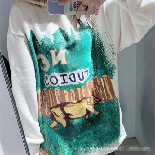 Winter Casual Ladies Sweatshirt AC Style Thick Loose Animal Print High Quality Women Hoodies Fashion Elegant Female Pullover T97